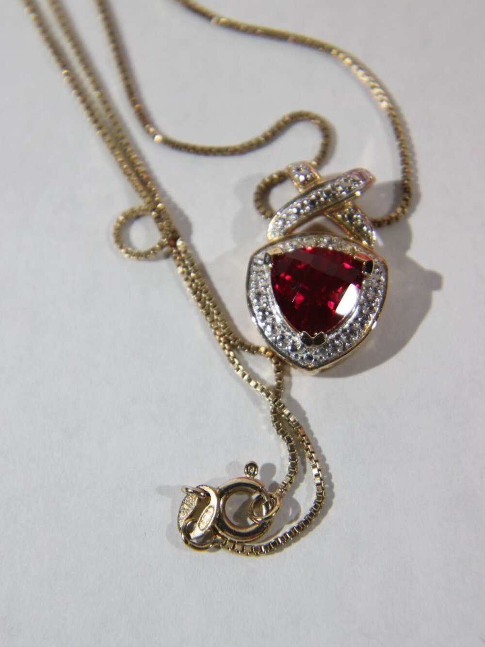 Vintage .925 Gold Vermeil Pendant Necklace w/ Red Heart-Shaped Gemstone